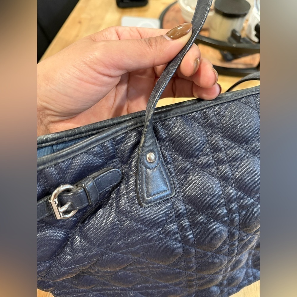 Christian Dior Tote Bag Blue Leather Cannage Logo Charm Auth USED Handbag #3507 - Picture 9 of 16